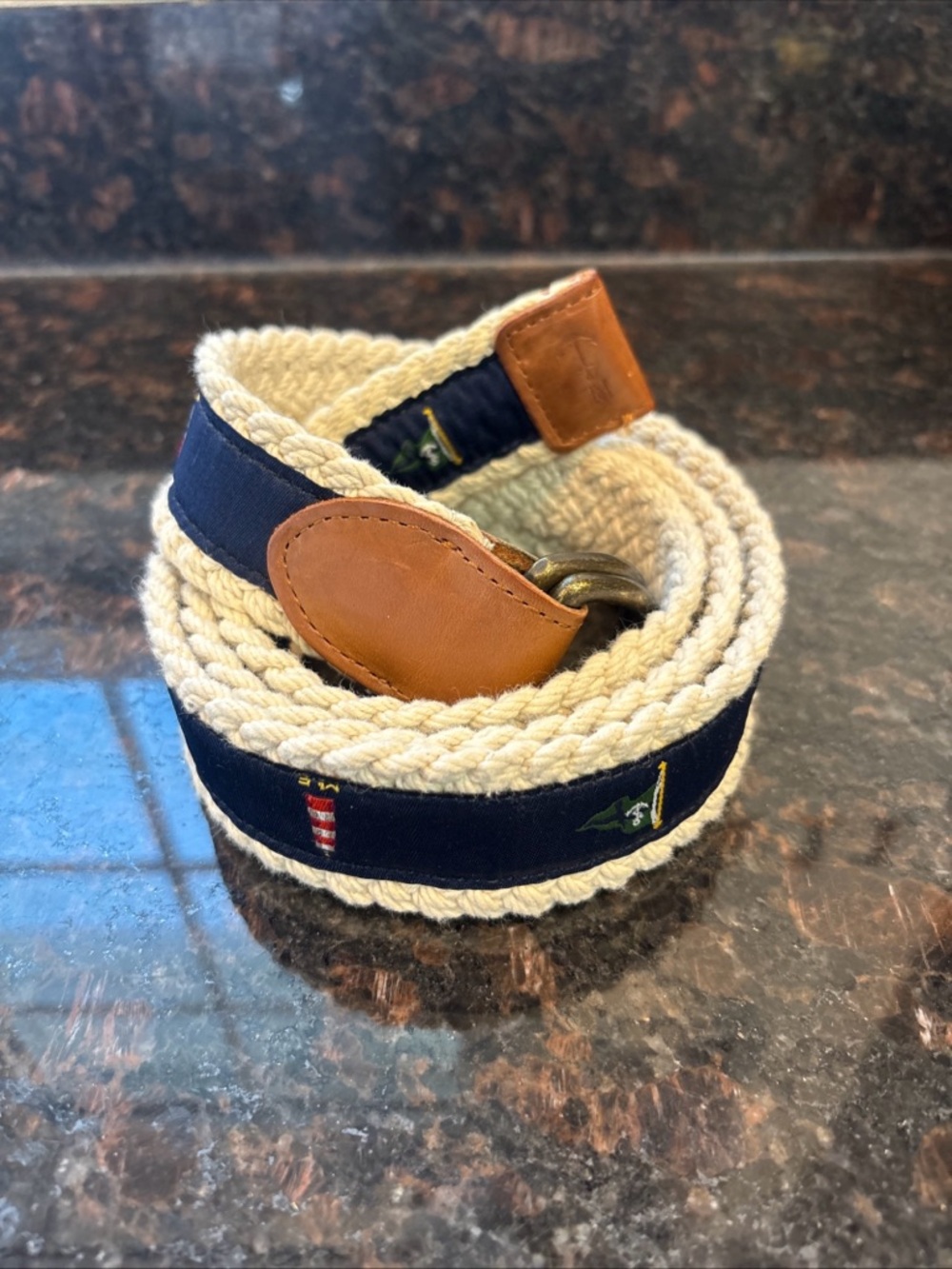 Ralph Lauren Men Wallet Vintage Marine Embroidery Rope Belt Genuine Leather 50”